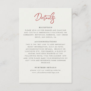 Carte D'accompagnement Fleurs de Fraisier Sauvage Rouge Mariage