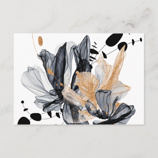 Carte D'accompagnement Fleurs de fumée noire et or Mariage RSVP (Dos)