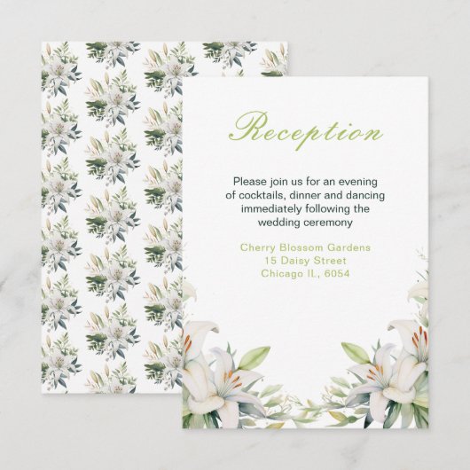 Carte D'accompagnement Fleurs de Lys Blancs Mariage (Devant / Derrière)