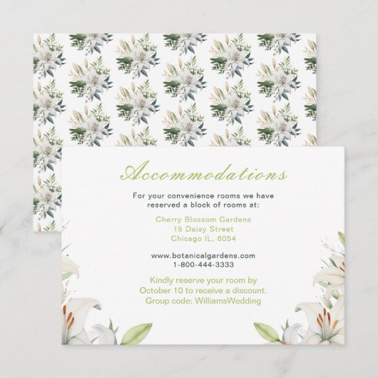Carte D'accompagnement Fleurs de lys blancs Mariage (Devant / Derrière)