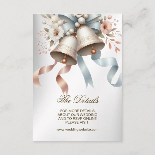 Carte D'accompagnement Fleurs de mariage cloches Rubans bleu rose Beau (Devant)