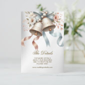 Carte D'accompagnement Fleurs de mariage cloches Rubans bleu rose Beau (Debout devant)