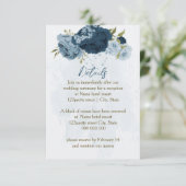 Carte D'accompagnement fleurs de marine bleu clair détails de mariage (Debout devant)