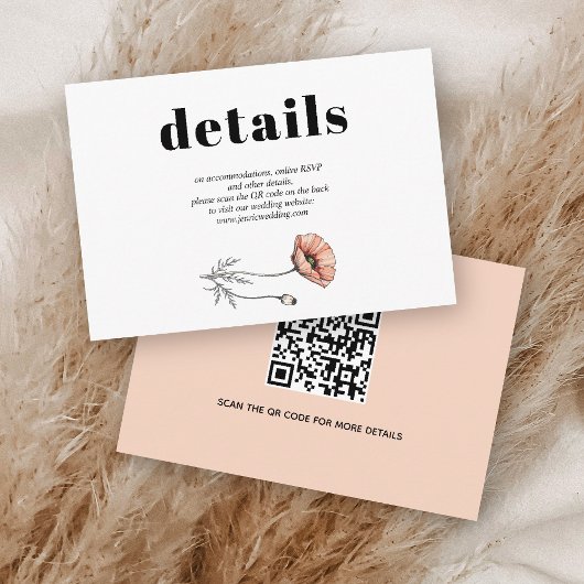 Carte D'accompagnement Fleurs de pavot rose rose QR Détails du mariage