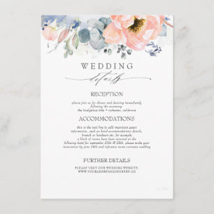 Carte D'accompagnement Fleurs de pêche Dusty Blue Informations Mariage