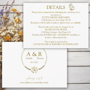 Carte D'accompagnement Fleurs de prairie Détails du Mariage blanc et or