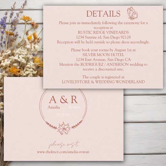 Carte D'accompagnement Fleurs de prairie Détails du Mariage Rose
