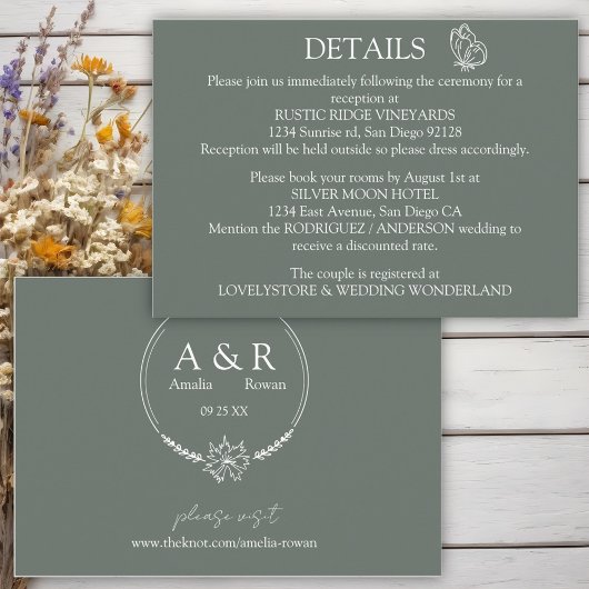 Carte D'accompagnement Fleurs de prairie Sirocco Green Détails du Mariage