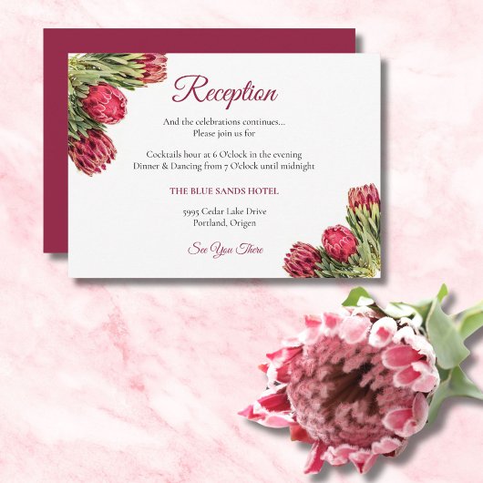 Carte D'accompagnement Fleurs de Protea Roi Tropical Mariage Sage Green
