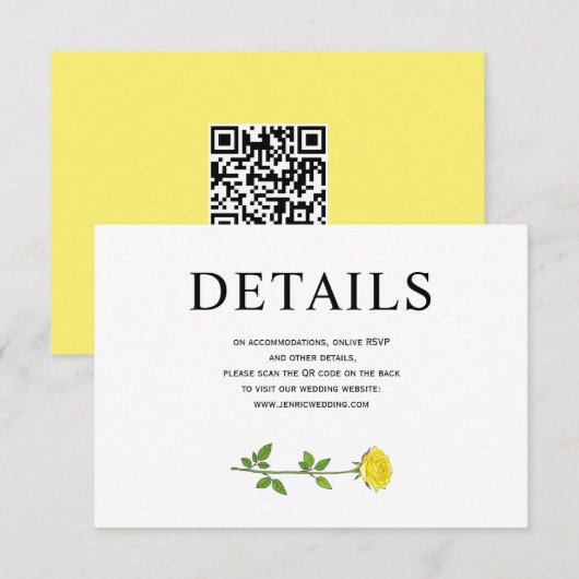 Carte D'accompagnement Fleurs de rose jaune QR Détails du mariage Enc (Devant / Derrière)