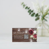 Carte D'accompagnement Fleurs de rose rouge Mariage de bois rustique QR C (Debout devant)
