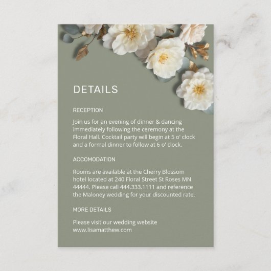 Carte D'accompagnement Fleurs de roses 3D blanches (Devant)