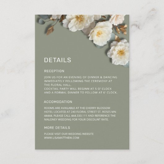 Carte D'accompagnement Fleurs de roses 3D blanches (Devant)