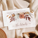 Carte D'accompagnement Fleurs de rouille en terre cuite Boho Détails du M<br><div class="desc">Mariage de style bohème moderne détails cartes d'enceinte avec des fleurs d'aquarelle et des feuilles de chute dans les tons de terre comme rouille brun,  orange brûlé et terre cuite. Un choix parfait pour les mariages d'automne.</div>