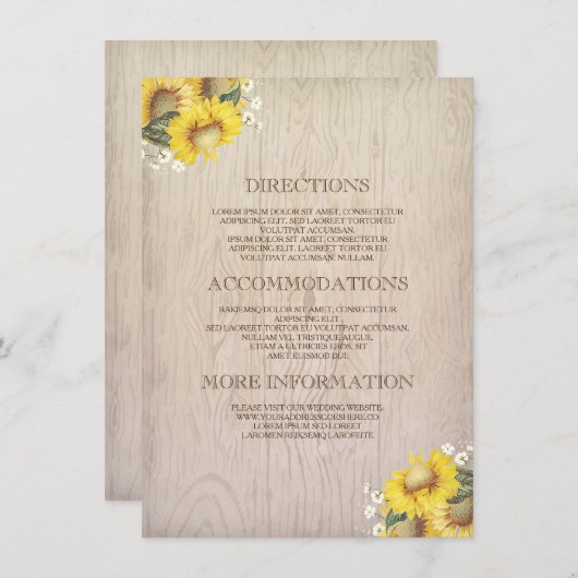 Carte D'accompagnement Fleurs de soleil et l'haleine du bébé Informations (Devant / Derrière)