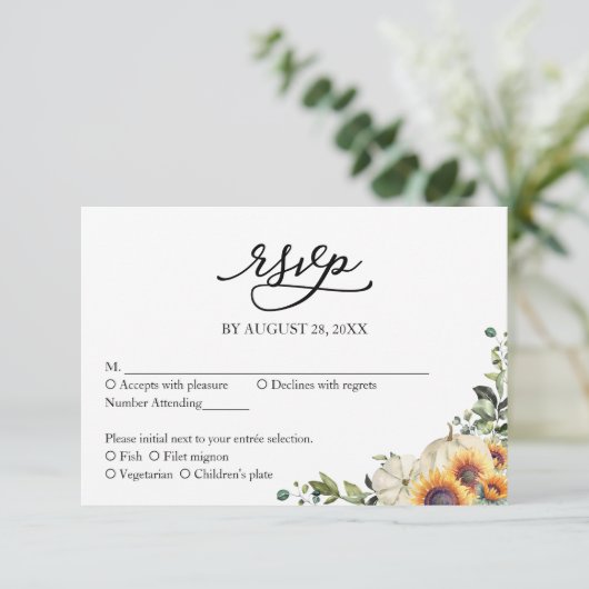 Carte D'accompagnement Fleurs de soleil vertes mariage Rsvp (Debout devant)