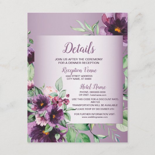 Carte D'accompagnement Fleurs de teinte pourpre Géométrie de verdure Déta (Devant)
