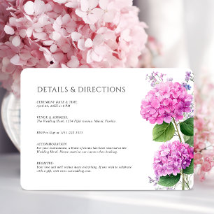 Carte D'accompagnement Fleurs d'hortensia rose aquarelle mariage élégant