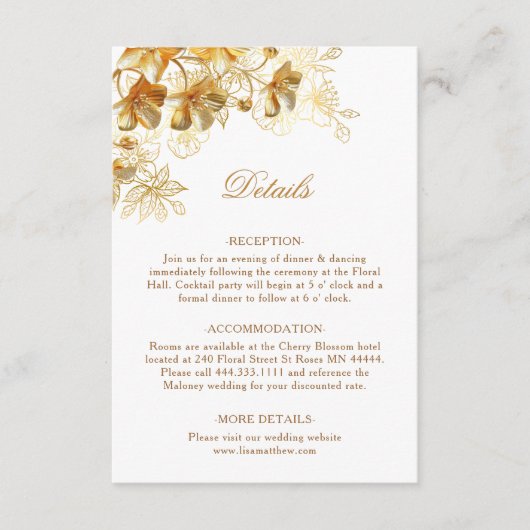Carte D'accompagnement Fleurs en or 3D blanches (Devant)
