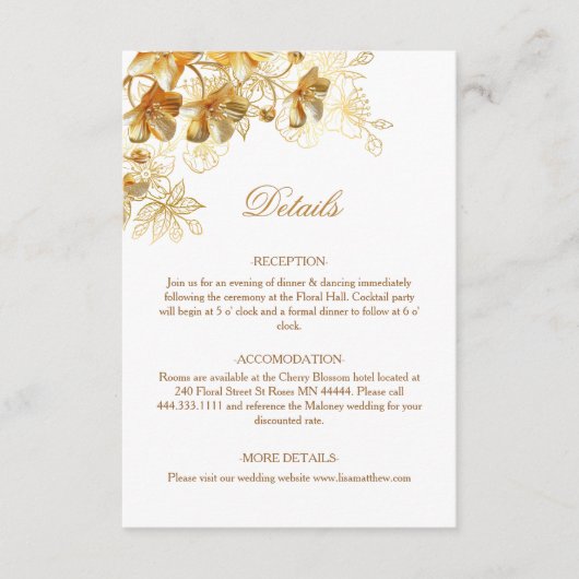 Carte D'accompagnement Fleurs en or 3D blanches (Devant)