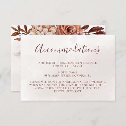 Carte D'accompagnement Fleurs en terre cuite Boho Mariage de automne Hébe (Devant / Derrière)
