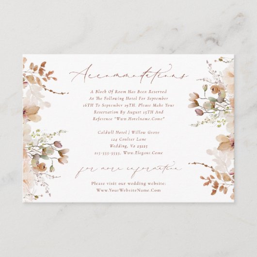 Carte D'accompagnement Fleurs en terre cuite Boho Mariage Hébergement (Devant)