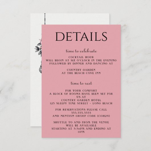 Carte D'accompagnement Fleurs et lanternes roses (Devant / Derrière)