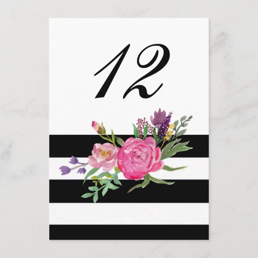 Carte D'accompagnement Fleurs et rayures Réception de mariage Numéro de t (Dos)