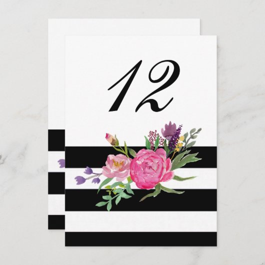 Carte D'accompagnement Fleurs et rayures Réception de mariage Numéro de t (Devant / Derrière)