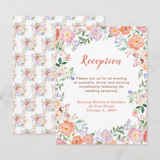 Carte D'accompagnement Fleurs florales printanières Réception de mariage (Devant / Derrière)