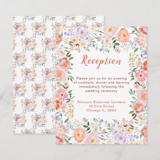 Carte D'accompagnement Fleurs florales printanières Réception de mariage (Devant / Derrière)