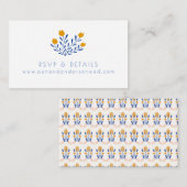 Carte D'accompagnement Fleurs folk Scandi en Mariage bleu et jaune (Devant / Derrière)