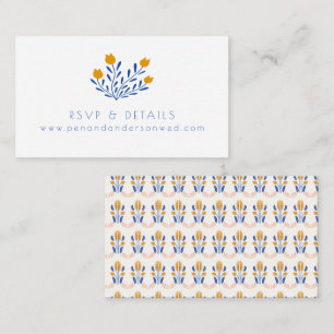 Carte D'accompagnement Fleurs folk Scandi en Mariage bleu et jaune
