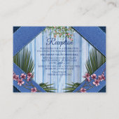 Carte D'accompagnement Fleurs graphiques roses sur tissu en bois bleu (Devant)