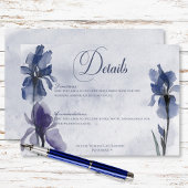 Carte D'accompagnement Fleurs Iris Bleu Moderne Bleu Détails Mariage