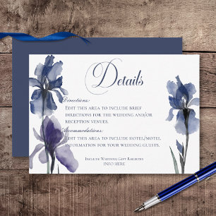 Carte D'accompagnement Fleurs Iris Bleues Détails du Mariage