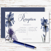 Carte D'accompagnement Fleurs Iris Bleues Mariage Réception Moderne