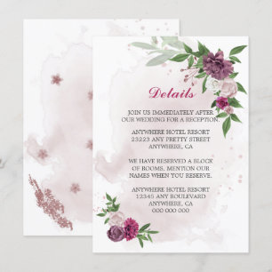 Carte D'accompagnement fleurs mauves roses détails de verdure