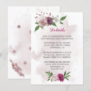 Carte D'accompagnement fleurs mauves roses détails de verdure