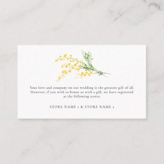 Carte D'accompagnement Fleurs Mimosa de printemps jaune Détails du Mariag (Dos)