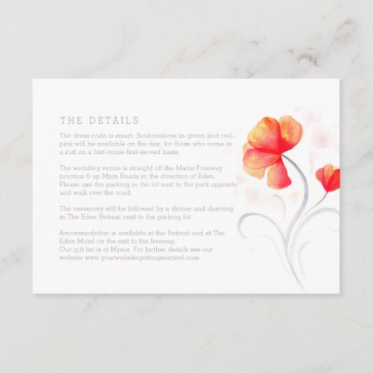 Carte D'accompagnement Fleurs orange gris tourbillon aquarelle les détail (Devant)