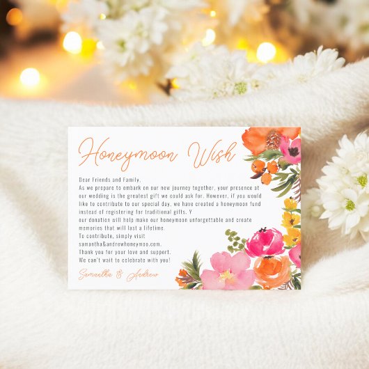 Carte D'accompagnement Fleurs oranges vives souhaitant bien mariage