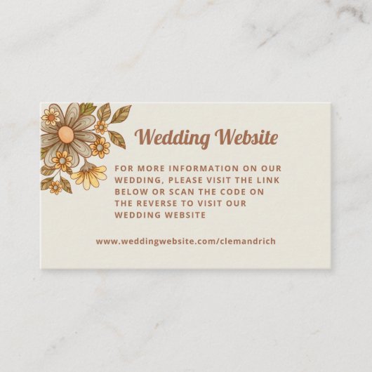 Carte D'accompagnement Fleurs rétro | Site Mariage Code QR (Devant)
