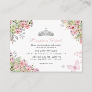 Carte D'accompagnement Fleurs rose et vert papillons