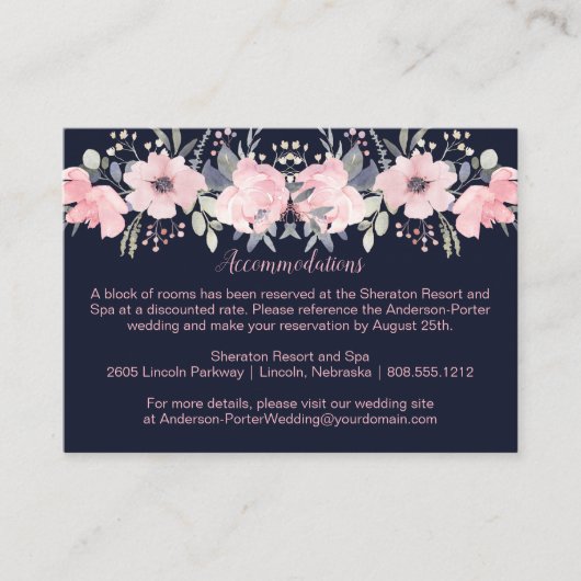 Carte D'accompagnement Fleurs rose pâle - Navy | (Devant)