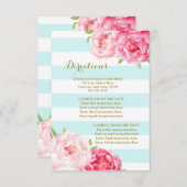 Carte D'accompagnement Fleurs roses Aqua Stripes Mariage Direction Insert (Devant / Derrière)
