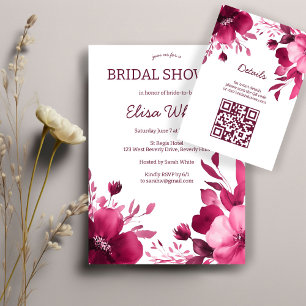 Carte D'accompagnement Fleurs roses aquarelle douche de mariée QR personn