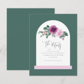 Carte D'accompagnement Fleurs roses blanches arc feuillage vert (Devant / Derrière)