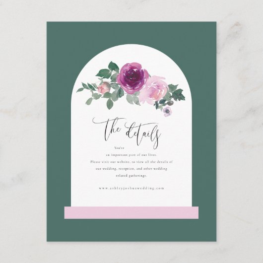 Carte D'accompagnement Fleurs roses blanches arc feuillage vert (Devant)