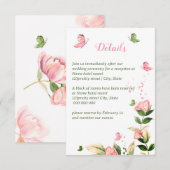 Carte D'accompagnement Fleurs roses chaudes vert feuille papillons mariag (Devant / Derrière)